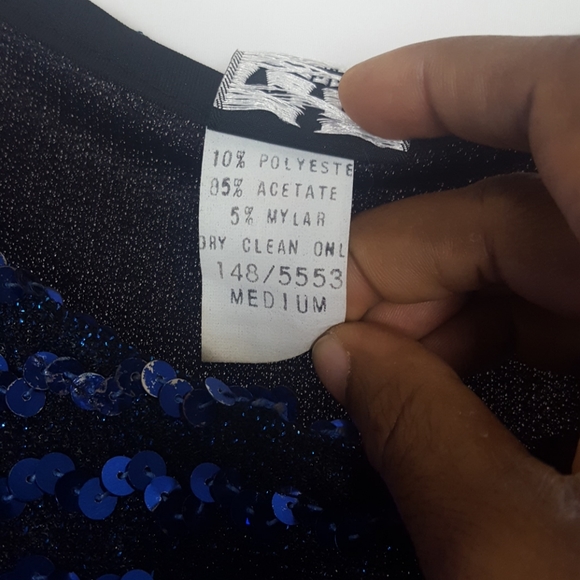 Rio Sequin Metallic Blouse Crop Top Blue S/M - Picture 2 of 4